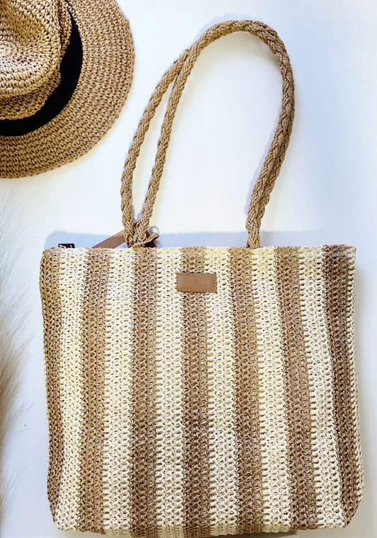 Bolso~Rayas beige arena suave